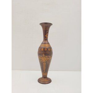 Vintage Etched Flower Pattern Brass Vase - Aged Vintage Patina - Made in India -